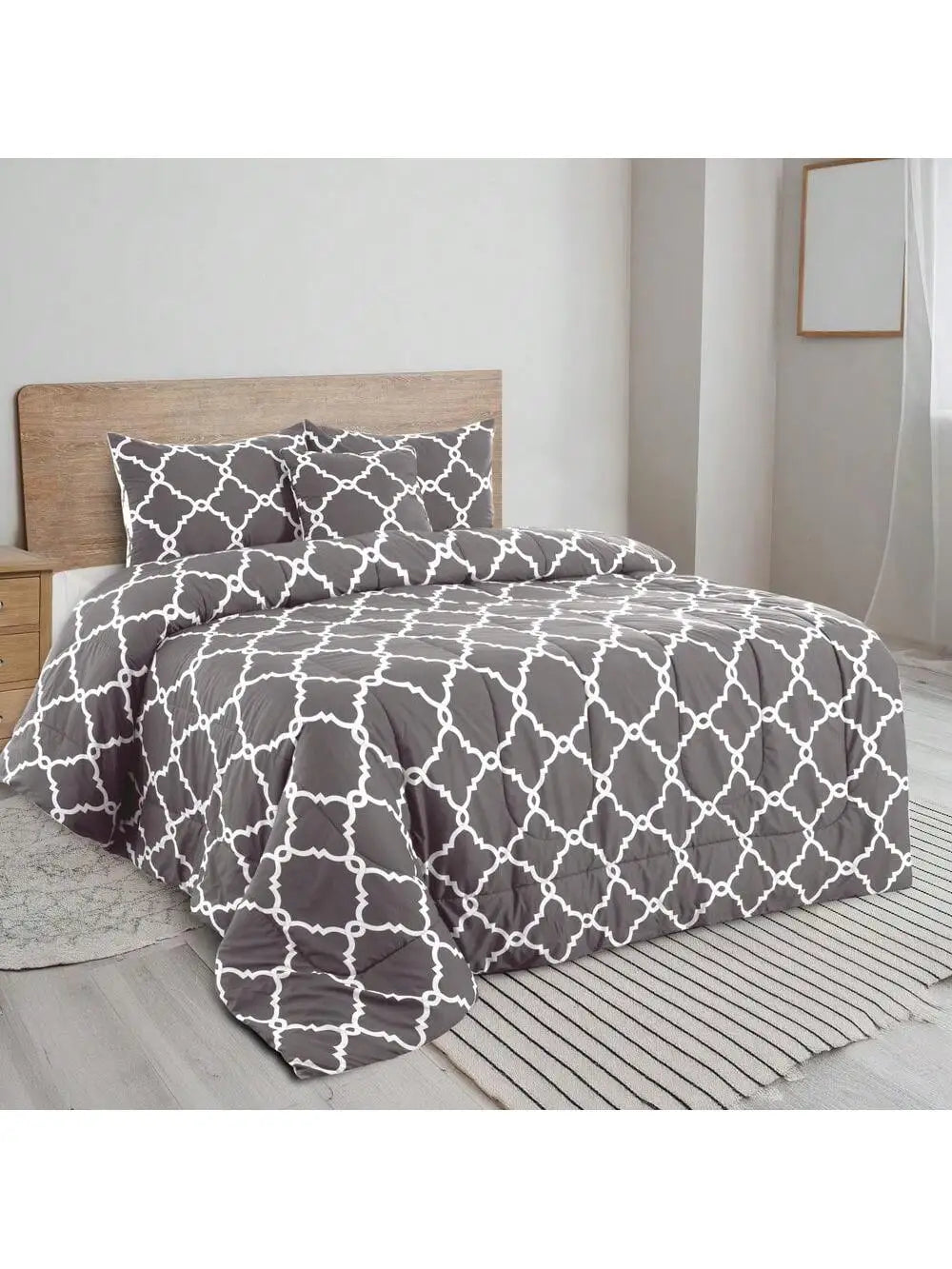 LUX Reversible 5pc Comforter Set, Microfiber Bed in a Bag, Includes 1 Comforter, 2 Pillow Shams