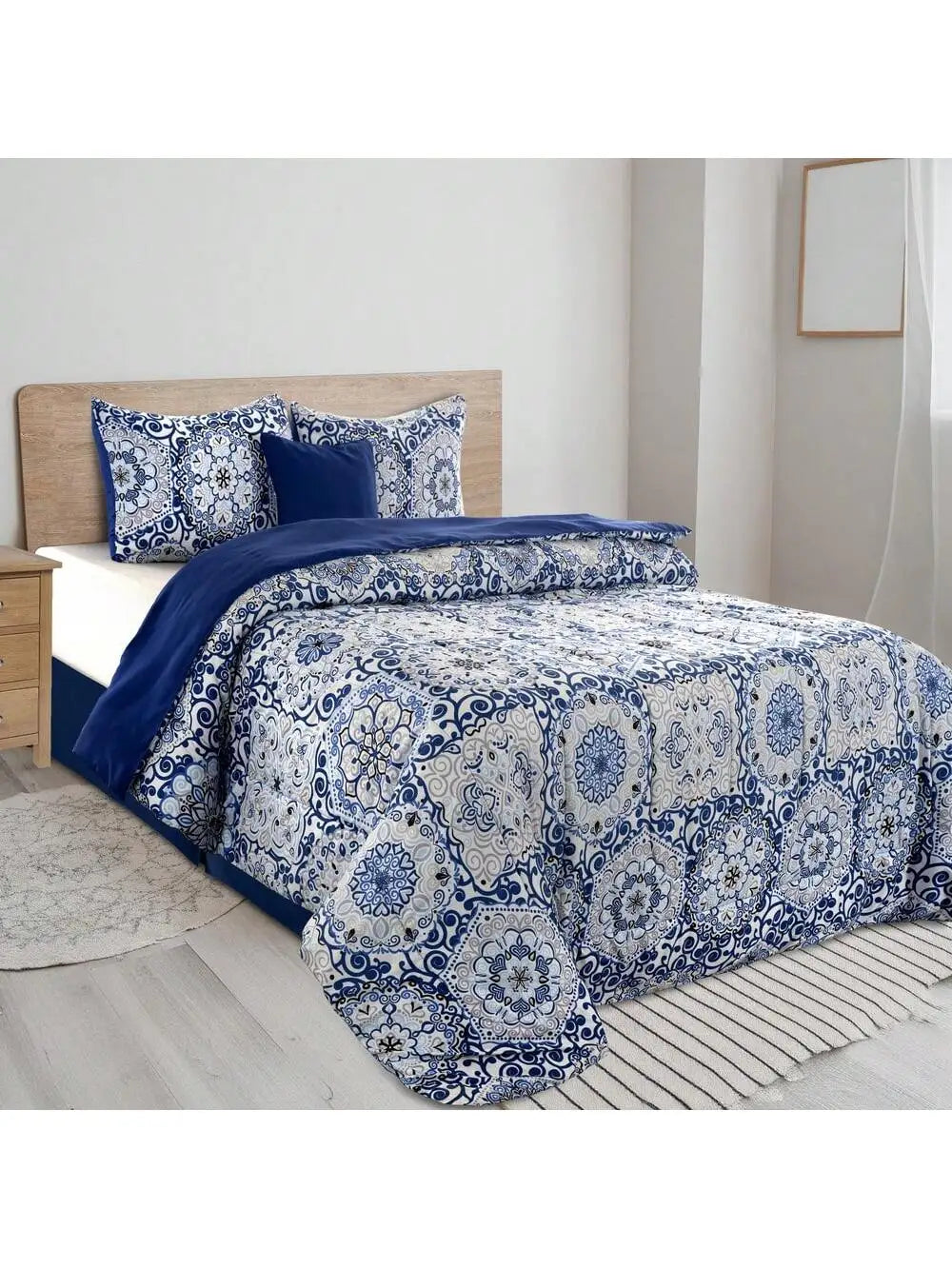 LUX Reversible 5pc Comforter Set, Microfiber Bed in a Bag, Includes 1 Comforter, 2 Pillow Shams