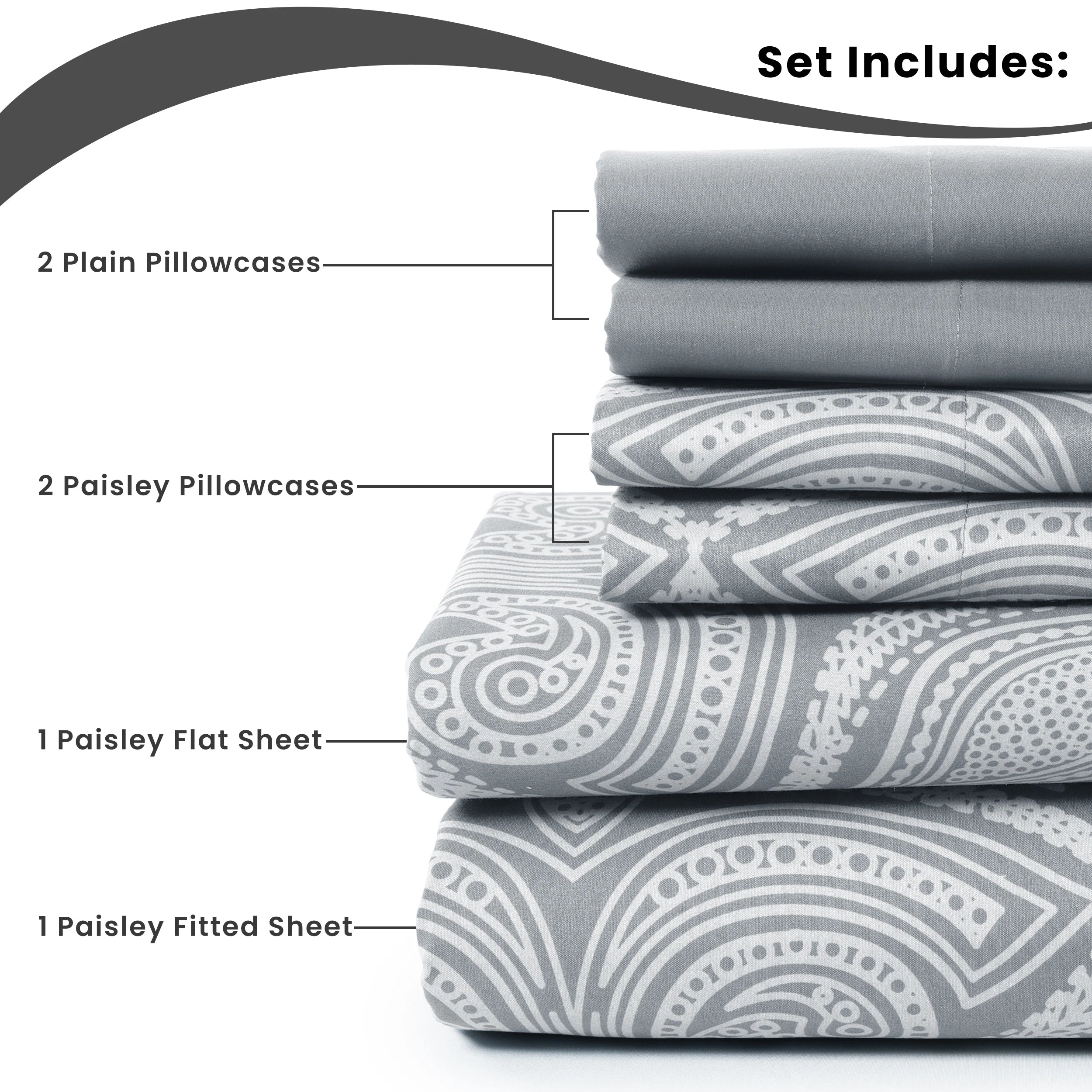 Paisley  – 6 Piece Ultra-Soft Microfiber Bed Sheets 16 Inches Deep Pocket Fitted Sheet
