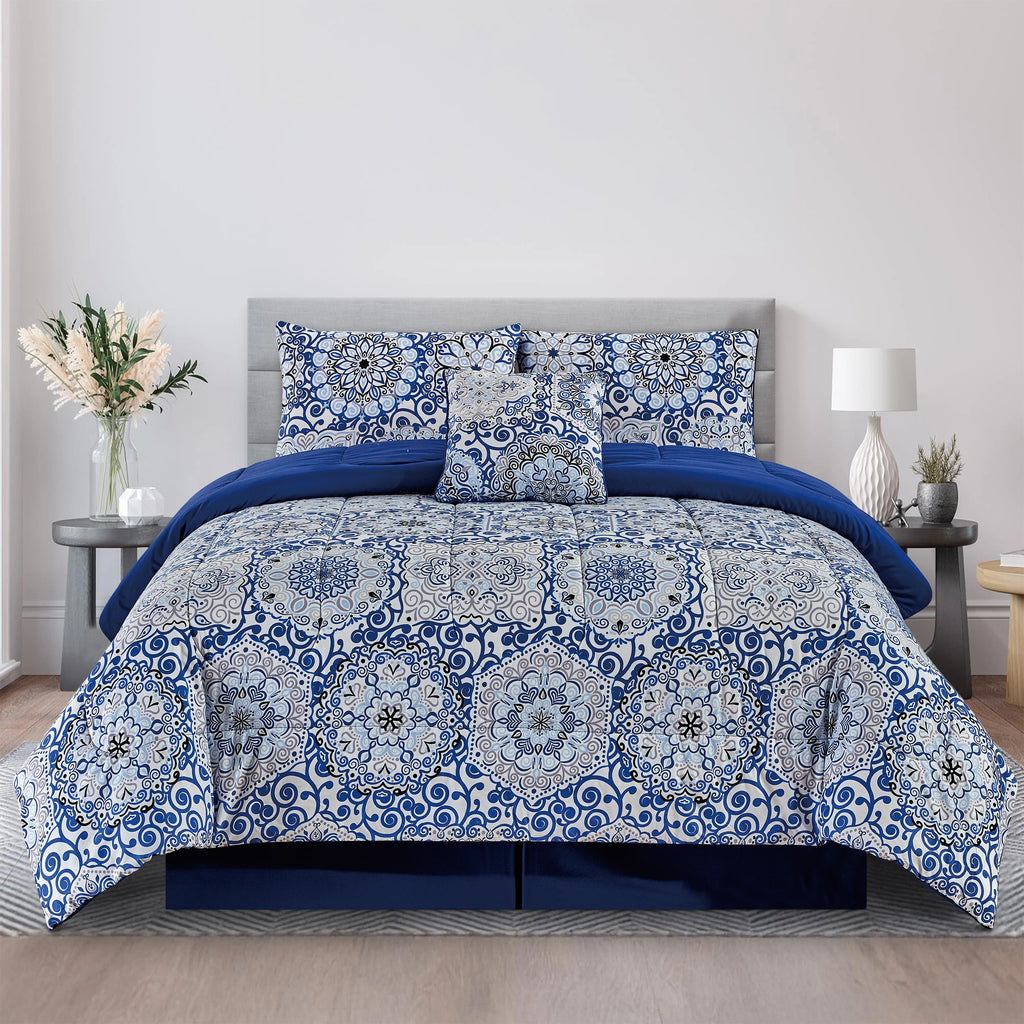 LUX Reversible 5pc Comforter Set, Microfiber Bed in a Bag, Includes 1 Comforter, 2 Pillow Shams