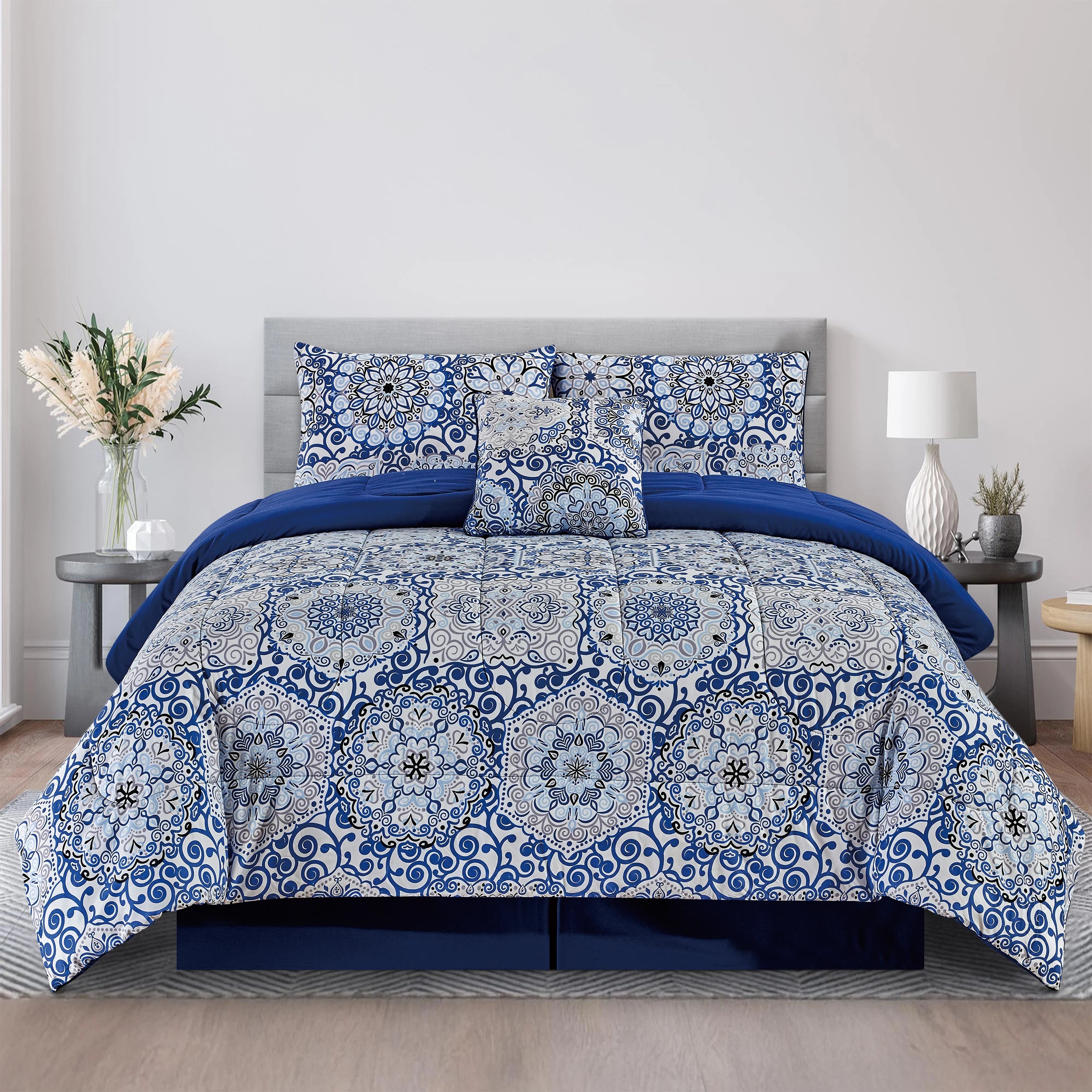 LUX Reversible 5pc Comforter Set, Microfiber Bed in a Bag, Includes 1 Comforter, 2 Pillow Shams