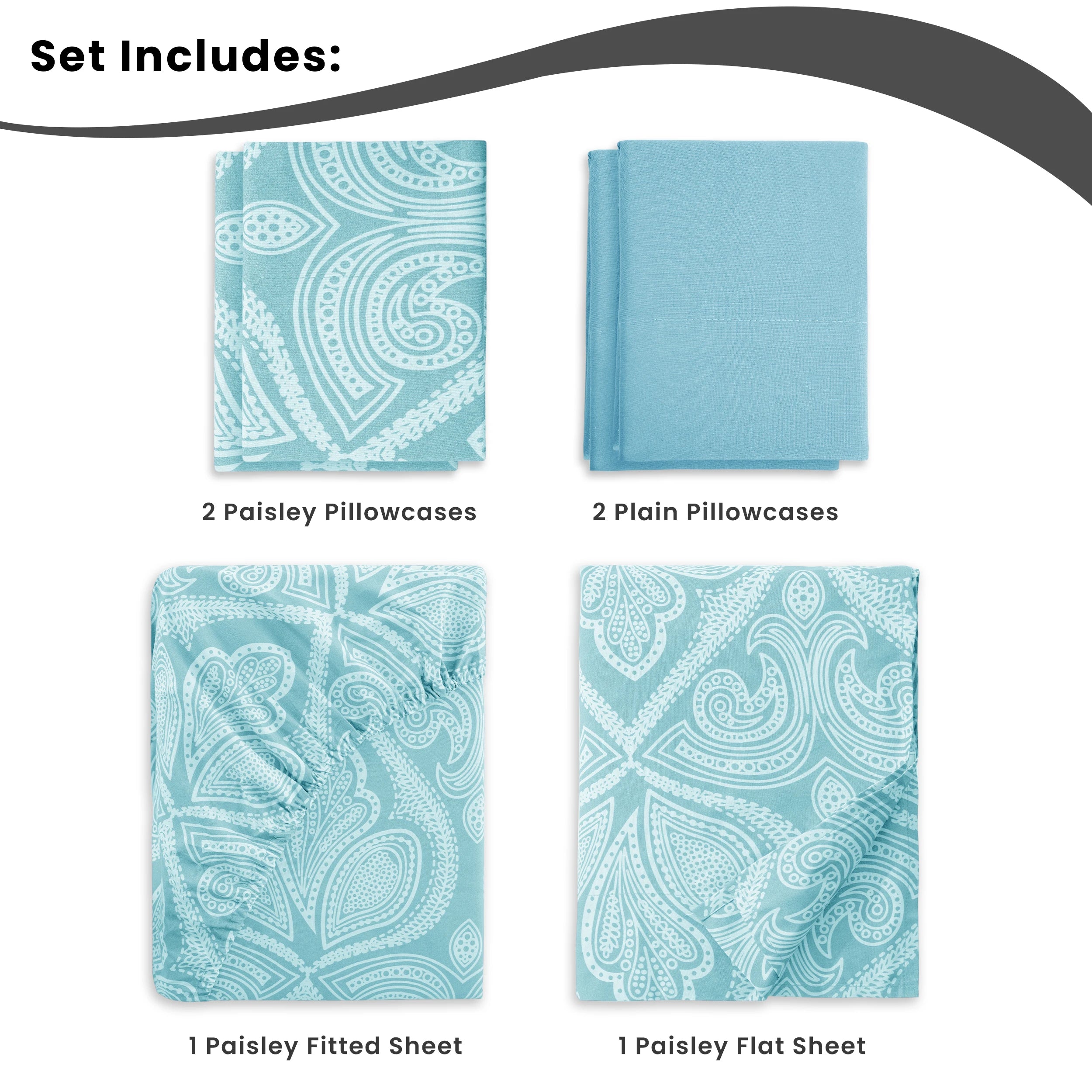 Paisley  – 6 Piece Ultra-Soft Microfiber Bed Sheets 16 Inches Deep Pocket Fitted Sheet