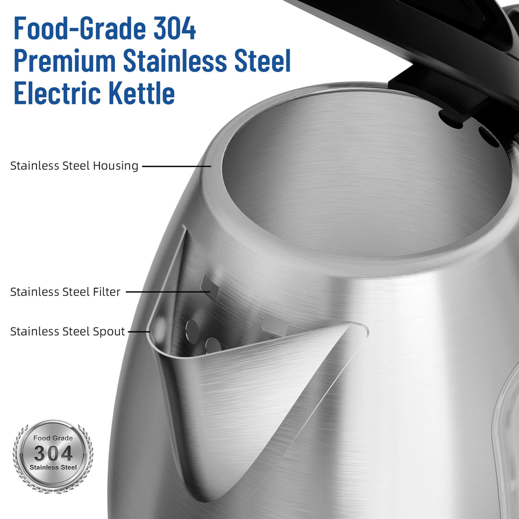Stainless Steel Electric Kettle, 1.8 Liter Tea Kettle  Fast Boil with LED Light, Auto Shut-Off
