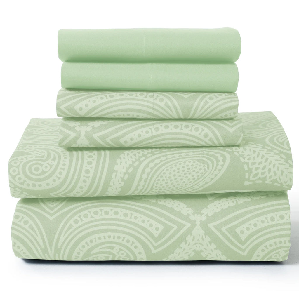 Paisley  – 6 Piece Ultra-Soft Microfiber Bed Sheets 16 Inches Deep Pocket Fitted Sheet