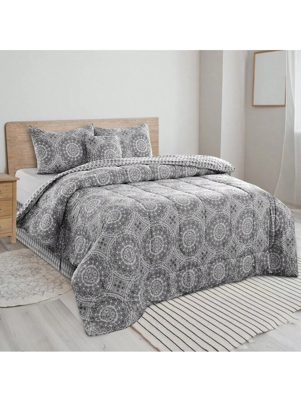 LUX Reversible 5pc Comforter Set, Microfiber Bed in a Bag, Includes 1 Comforter, 2 Pillow Shams