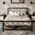 Metal Platform Bed Frame with Vintage Circular Design Headboard and Footboard,  Extra Under-Bed Storage