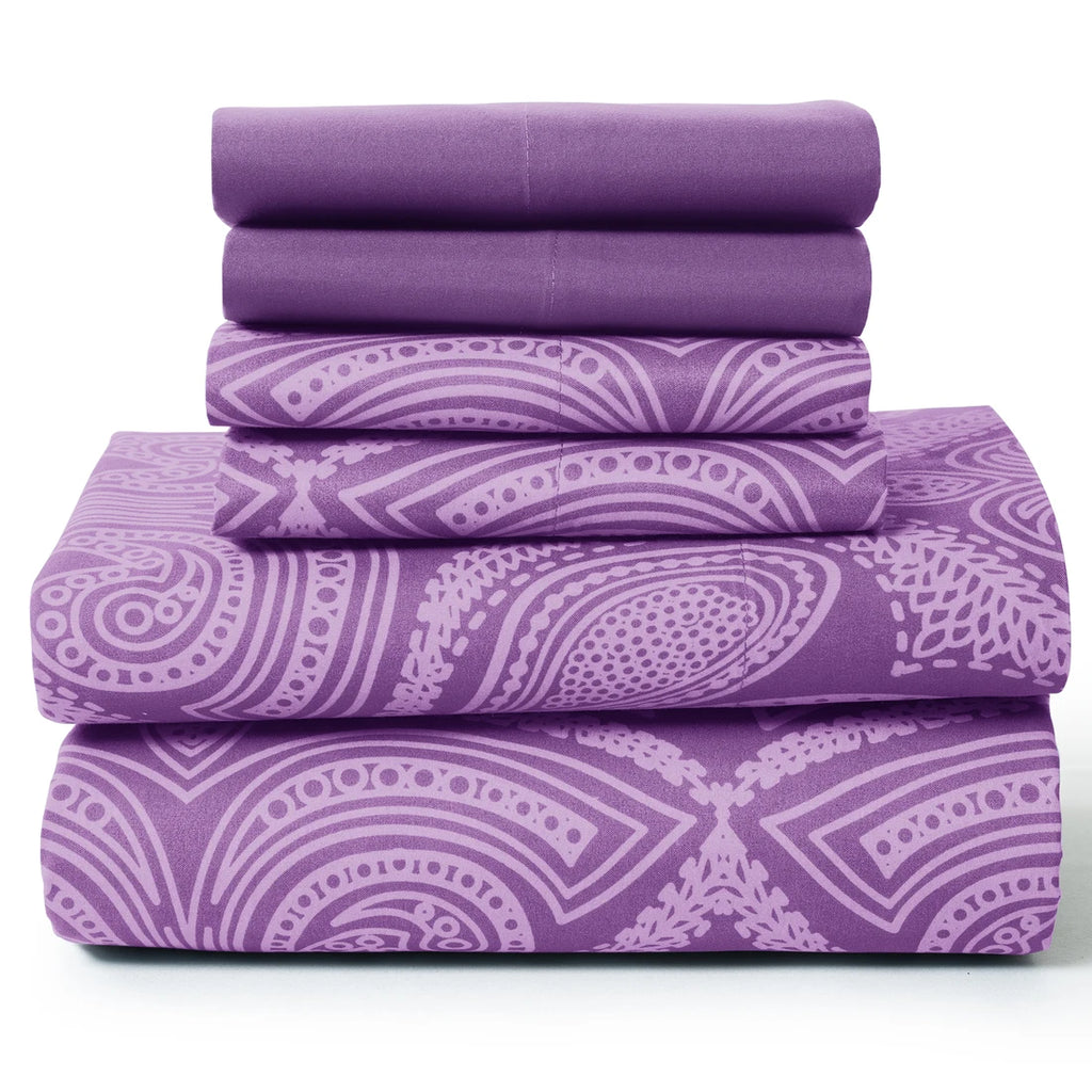 Paisley  – 6 Piece Ultra-Soft Microfiber Bed Sheets 16 Inches Deep Pocket Fitted Sheet