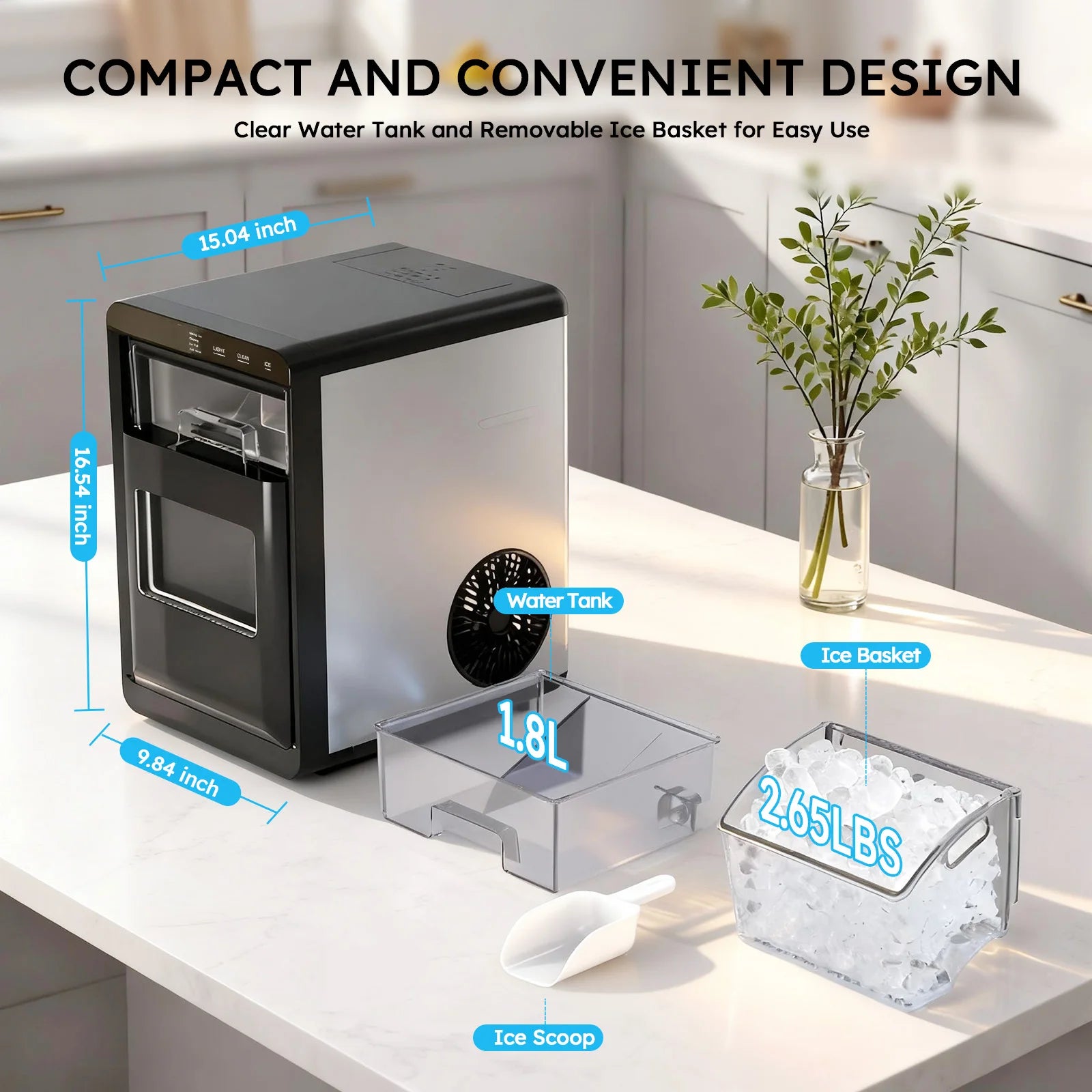 Nugget Ice Maker Countertop  Self-Cleaning Chewable Pellet Ice Machine
