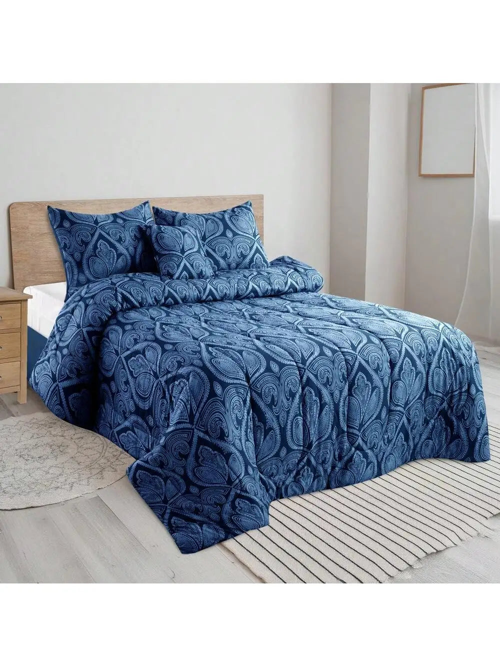 LUX Reversible 5pc Comforter Set, Microfiber Bed in a Bag, Includes 1 Comforter, 2 Pillow Shams