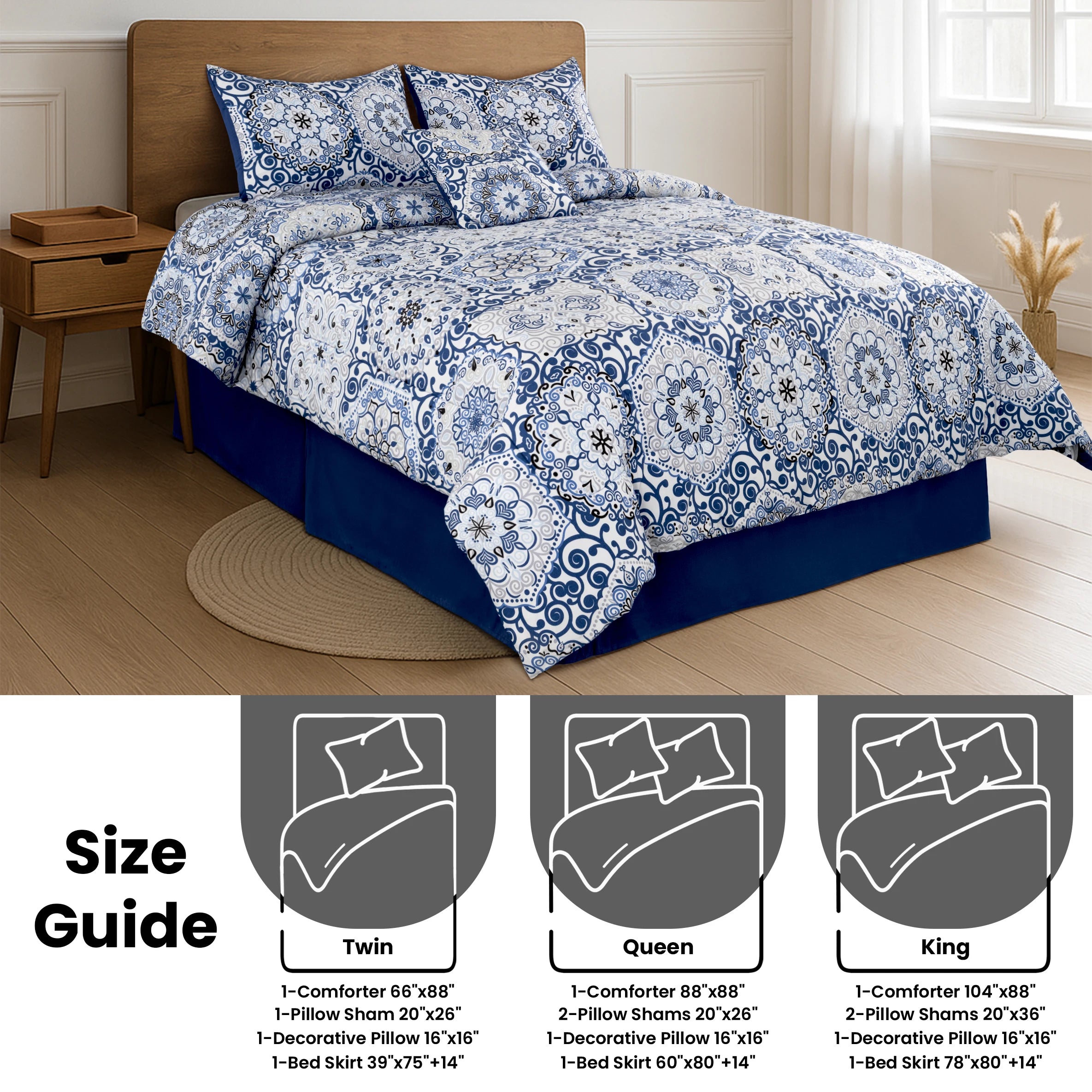 LUX Reversible 5pc Comforter Set, Microfiber Bed in a Bag, Includes 1 Comforter, 2 Pillow Shams