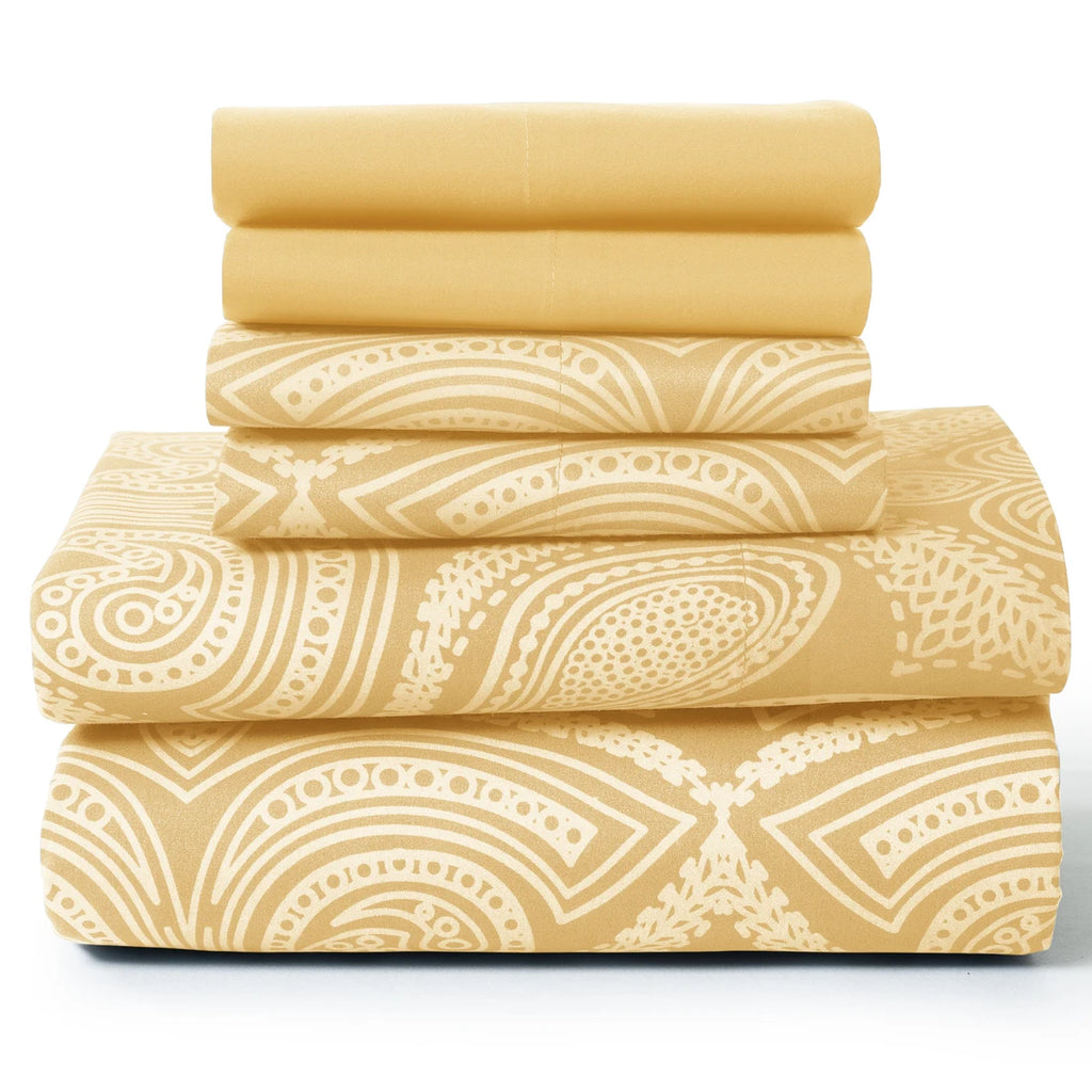 Paisley  – 6 Piece Ultra-Soft Microfiber Bed Sheets 16 Inches Deep Pocket Fitted Sheet