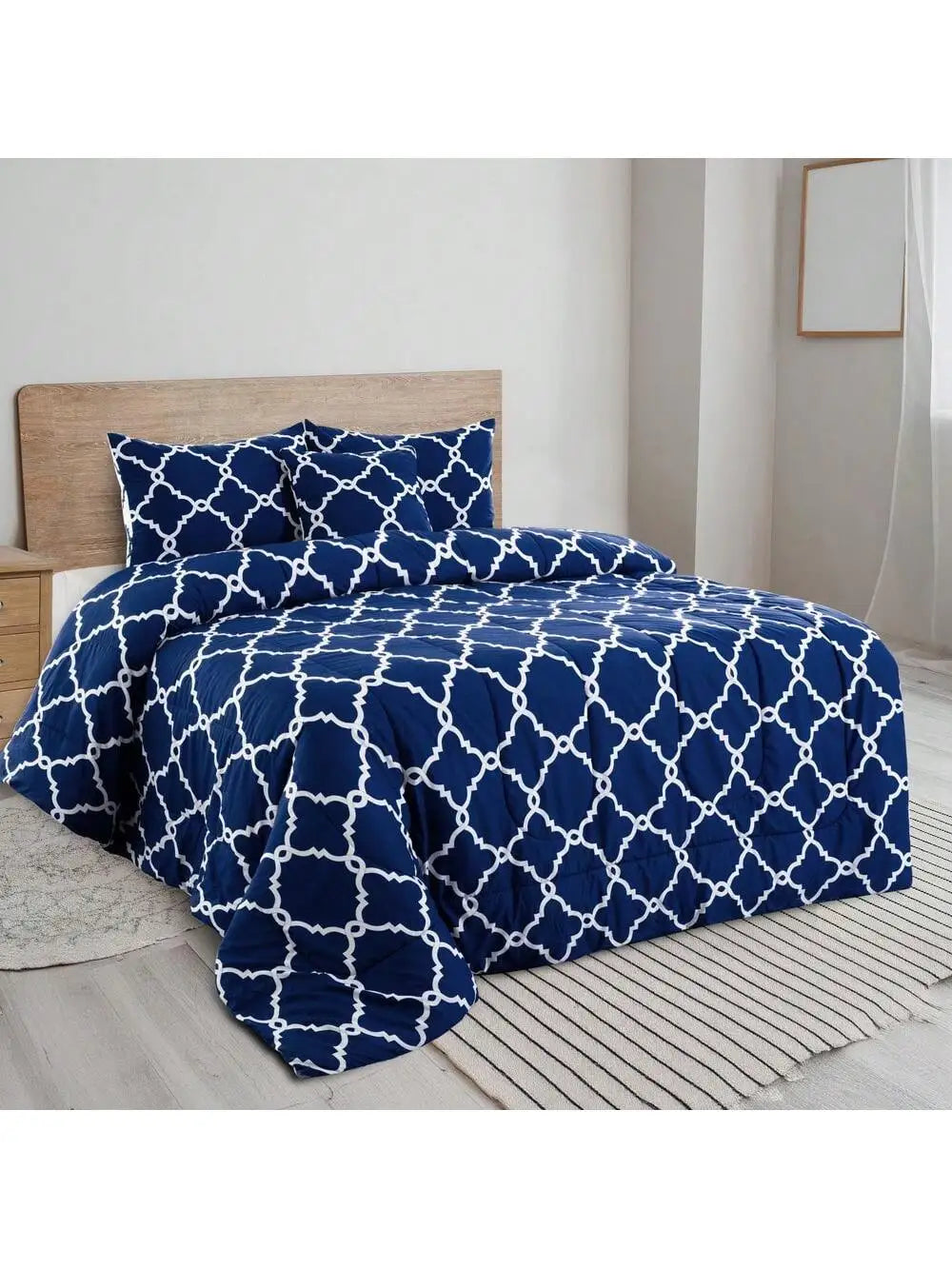 LUX Reversible 5pc Comforter Set, Microfiber Bed in a Bag, Includes 1 Comforter, 2 Pillow Shams