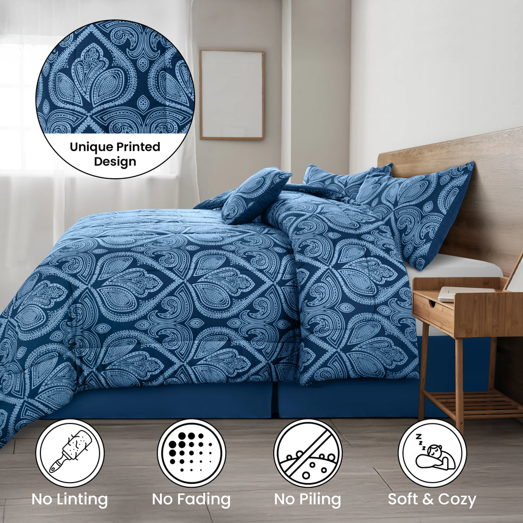 LUX Reversible 5pc Comforter Set, Microfiber Bed in a Bag, Includes 1 Comforter, 2 Pillow Shams