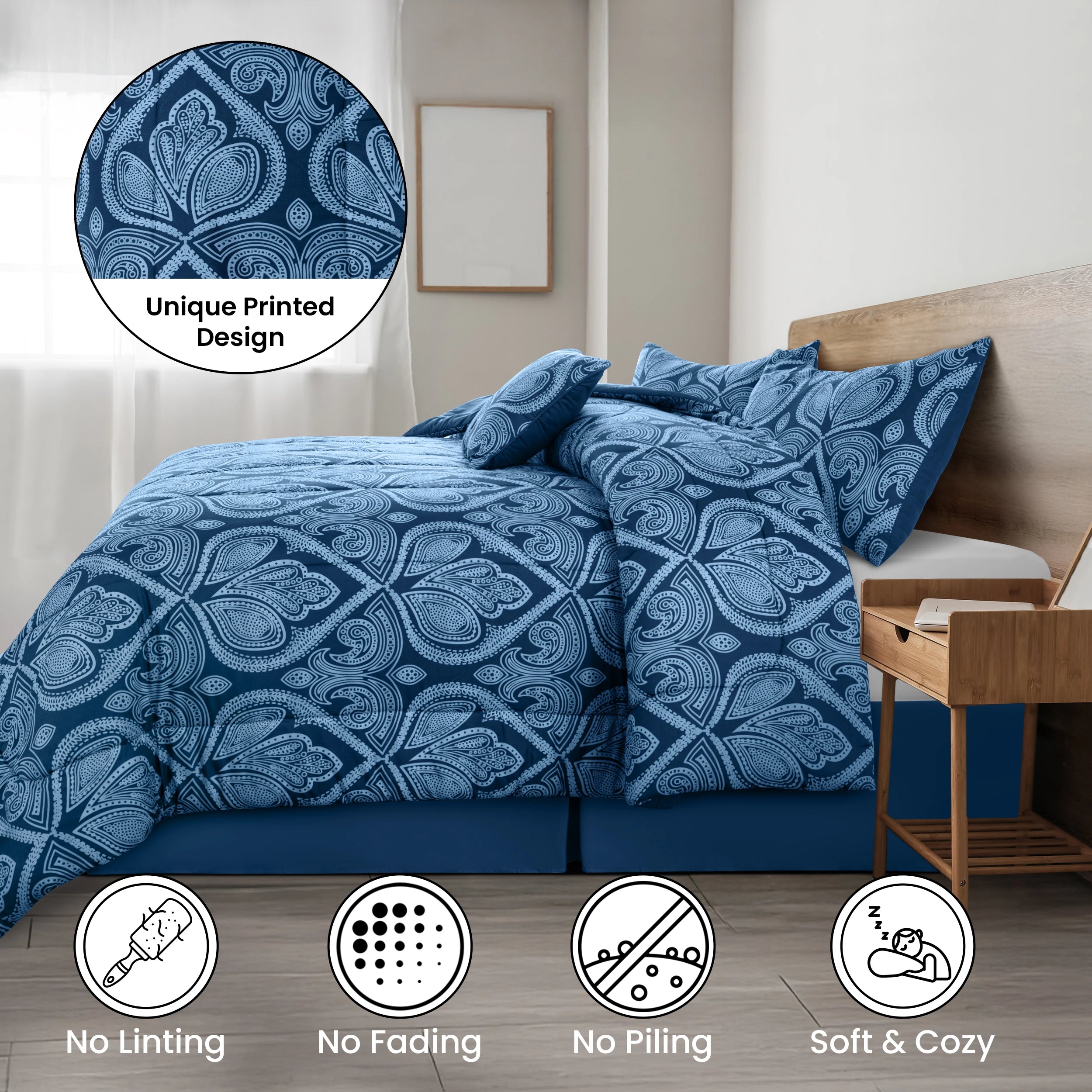 LUX Reversible 5pc Comforter Set, Microfiber Bed in a Bag, Includes 1 Comforter, 2 Pillow Shams
