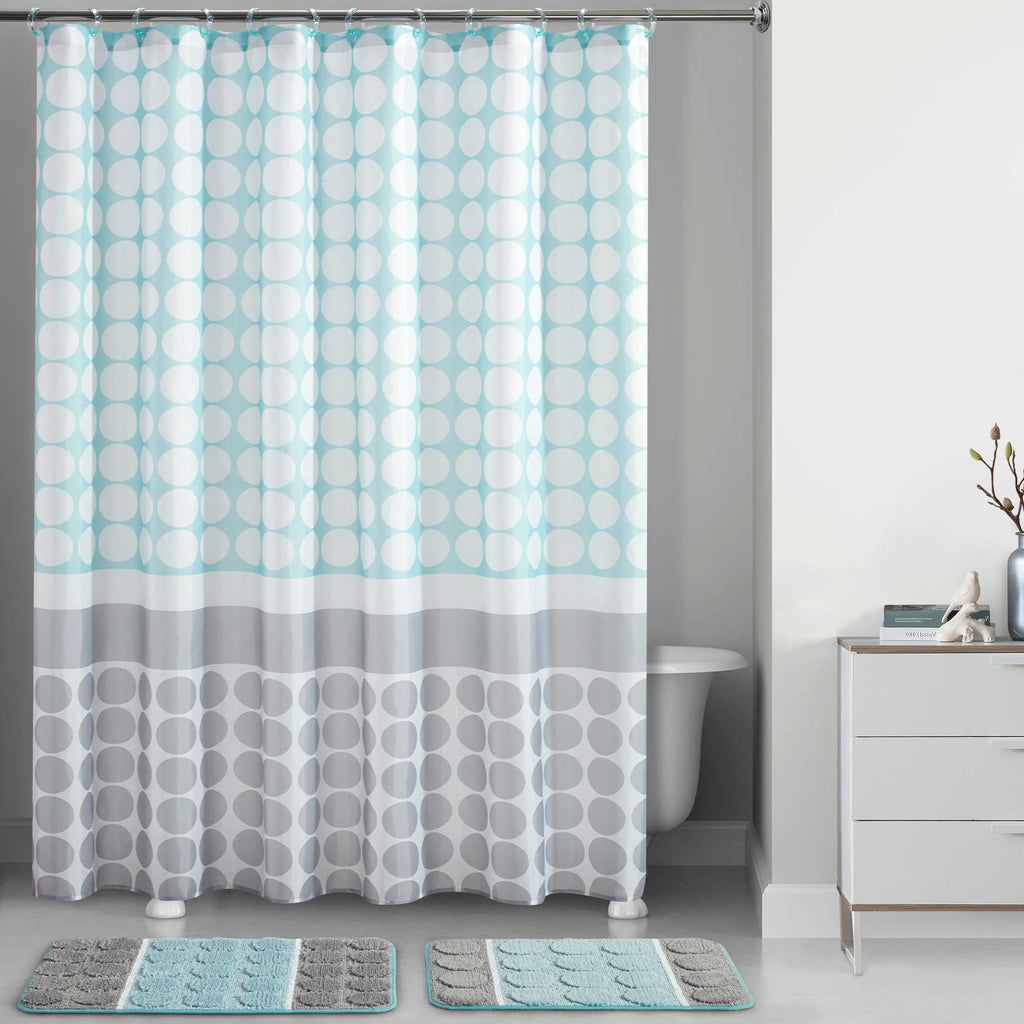 15-piece blue track print shower curtain set， shower curtain ， shower curtains ， shower curtain set