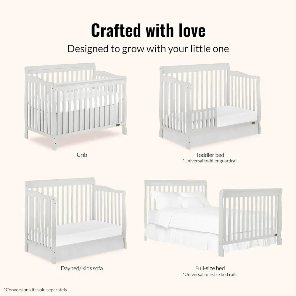 4-in-1 Convertible Crib with 4 Mattress Height Options, Greenguard Gold Certified, Non-Toxic Finish, Solid Pinewood Construction