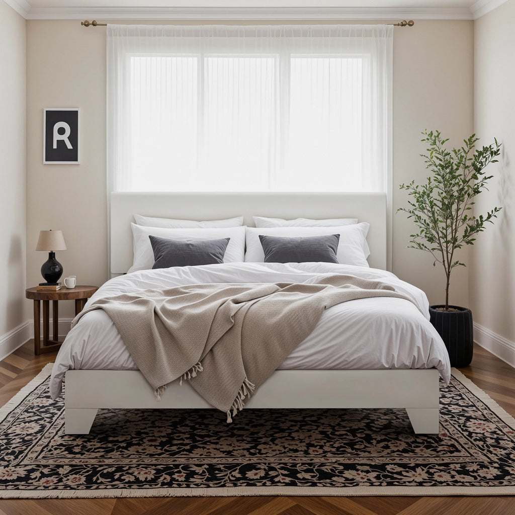 Upholstered Bed Frame with Adjustable Headboard, Soft Linen Fabric