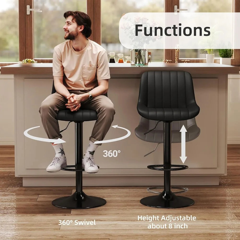Swivel Bar Stools Set of 4, Adjustable Height PU Leather Kitchen Island Stools with Back, Modern Armless
