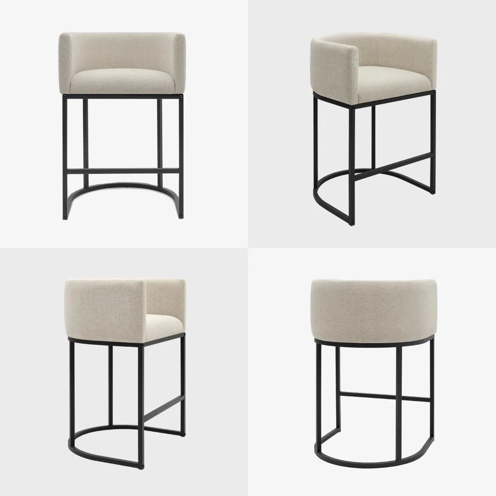 3-Piece Counter Height Bar Stools Set, 24 Inch Fabric Upholstered Kitchen Island Chairs with Metal Legs, Beige