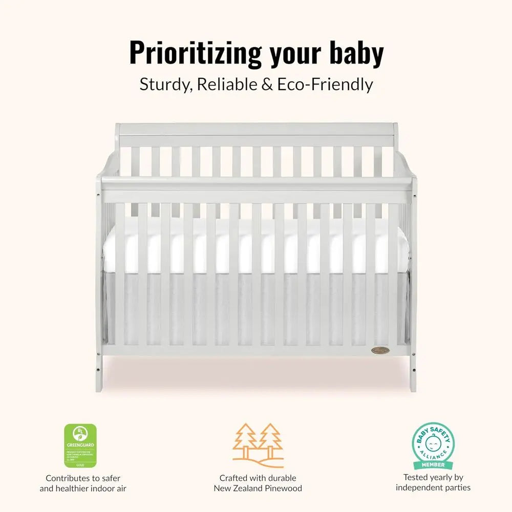 4-in-1 Convertible Crib with 4 Mattress Height Options, Greenguard Gold Certified, Non-Toxic Finish, Solid Pinewood Construction