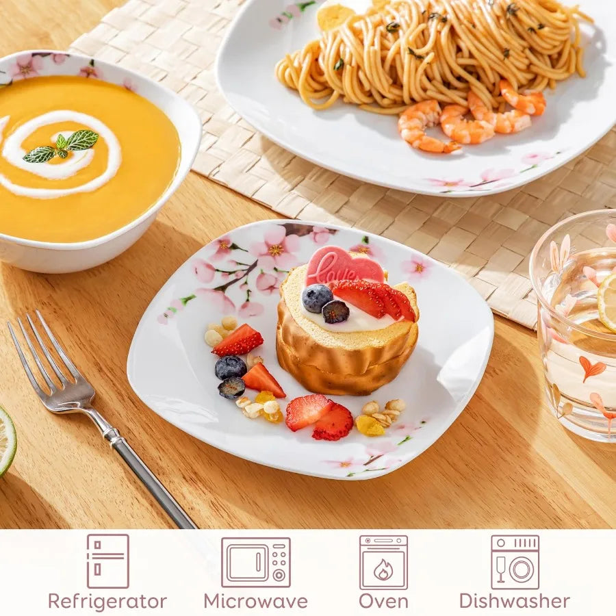 Porcelain Dinnerware Set  Pink Floral 12 PCS