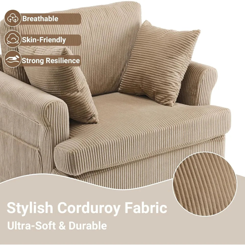Swivel Oversized Seat Armchair W/2 Pillows and 4 Pockets