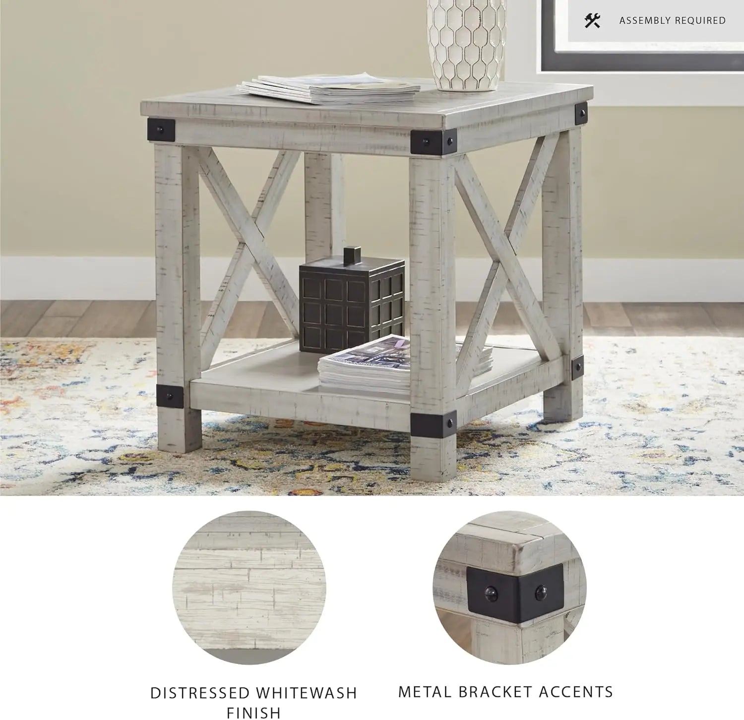 Carynhurst Rustic Farmhouse End Table, Whitewash