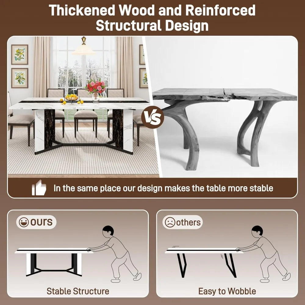 71 inch Dining Table, Modern Rectangular Kitchen Table W/Waterproof Wood Tabletop, Farmhouse