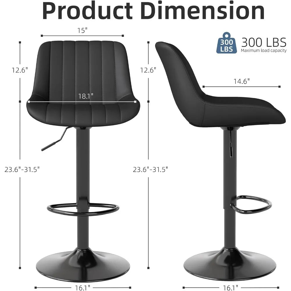 Swivel Bar Stools Set of 4, Adjustable Height PU Leather Kitchen Island Stools with Back, Modern Armless