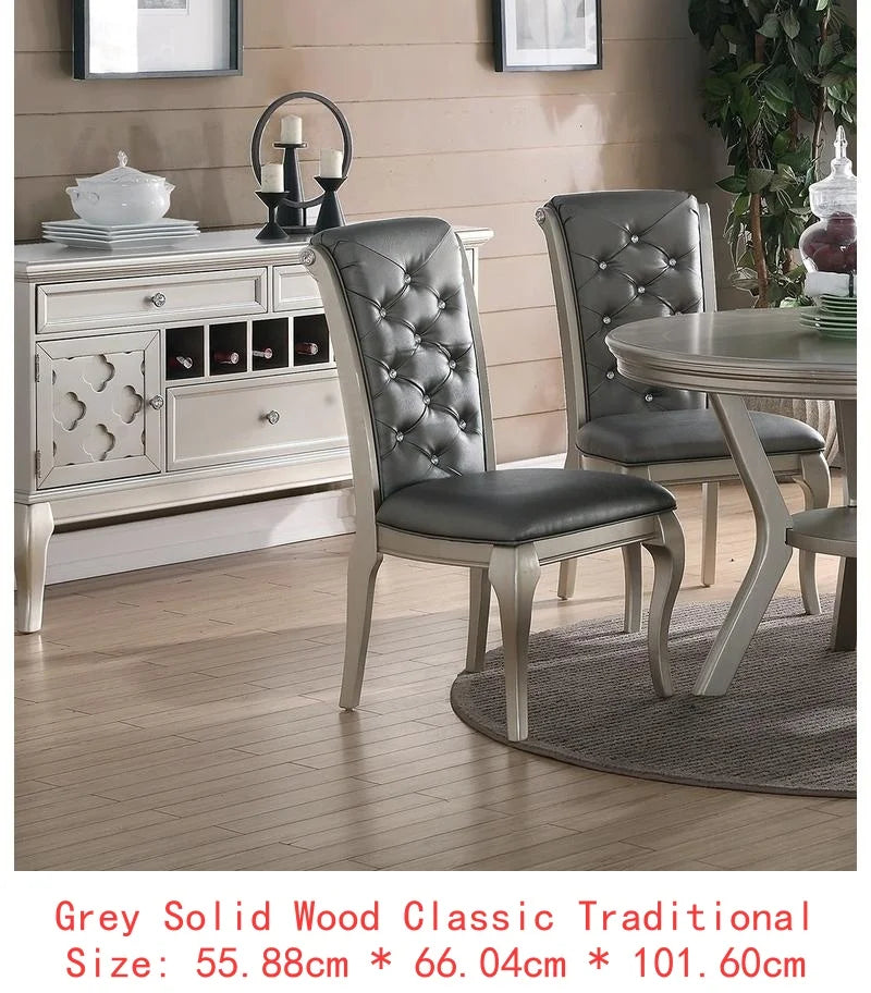 7pc Rect. Glass Dining Table Set w/ Silver Hue & 6 Tufted Side Chairs