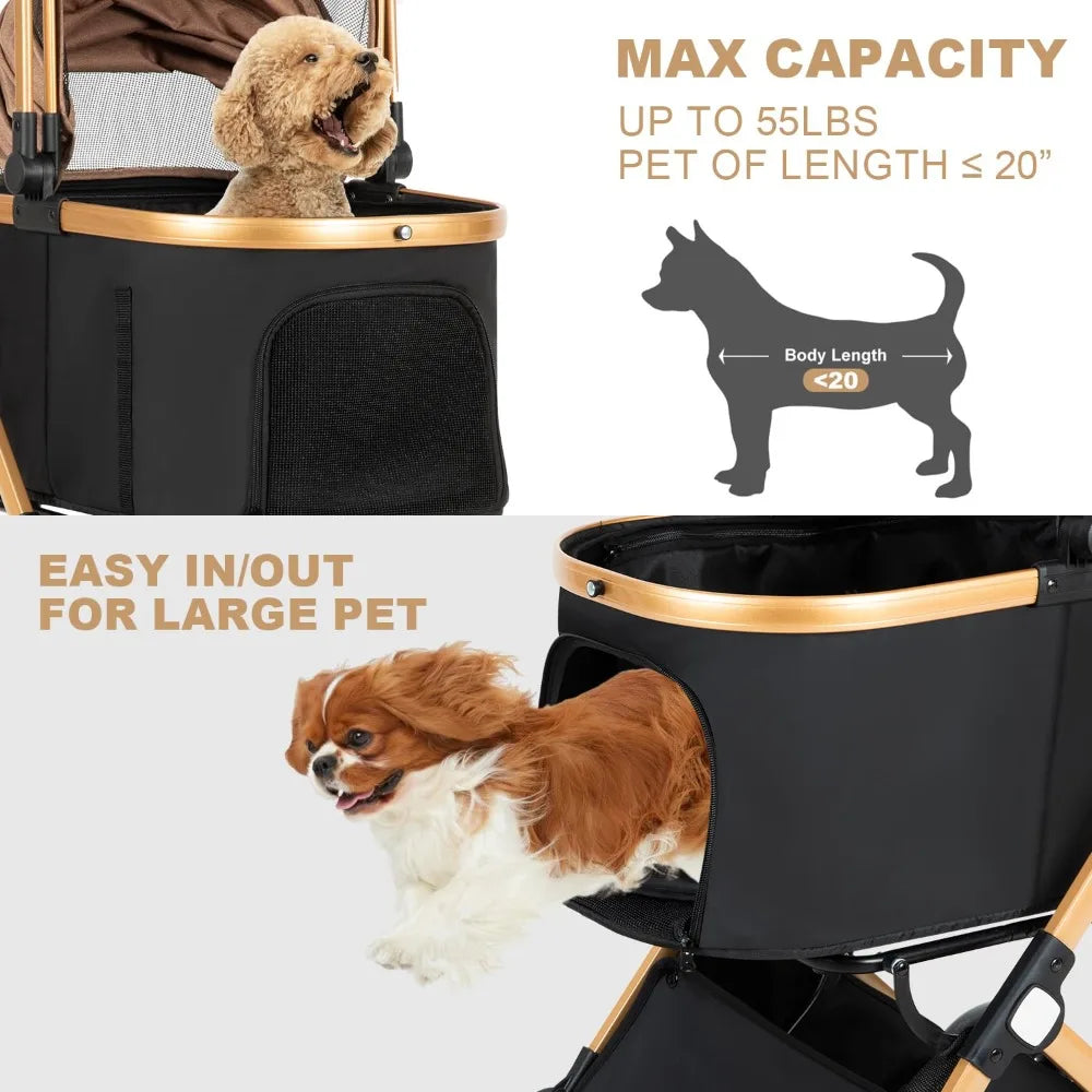 Folding Dog Stroller for Small/Medium Pet, Foldable Pet Travel Carrier for Small/Medium Dog Cat
