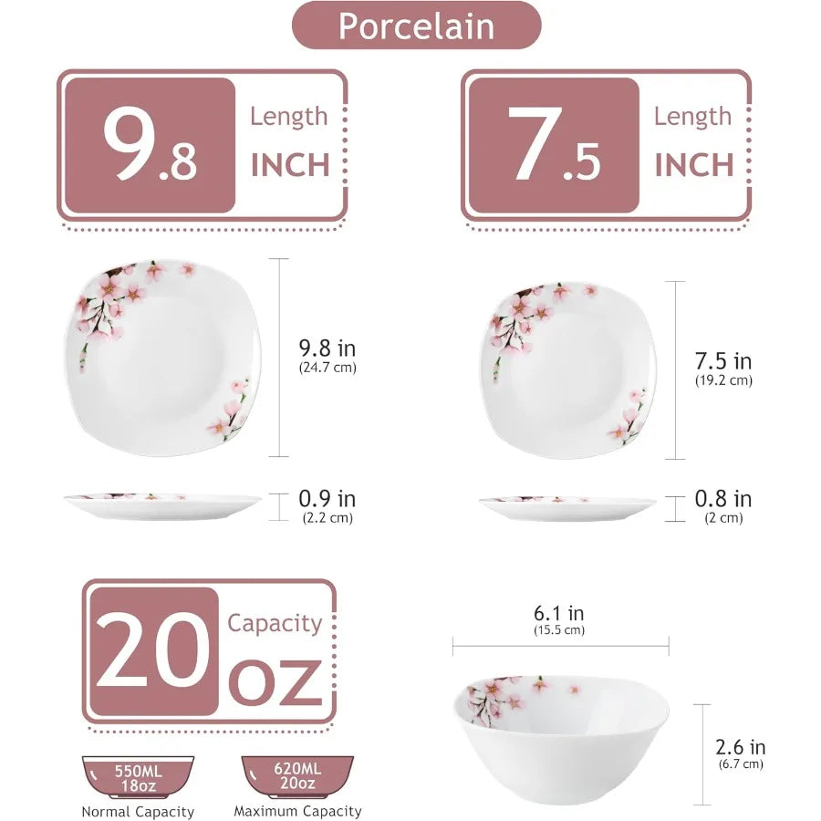 Porcelain Dinnerware Set  Pink Floral 12 PCS