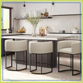 3-Piece Counter Height Bar Stools Set, 24 Inch Fabric Upholstered Kitchen Island Chairs with Metal Legs, Beige