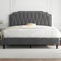 Queen Bed Frame Velvet Upholstered Platform Bed with Curved Headboard