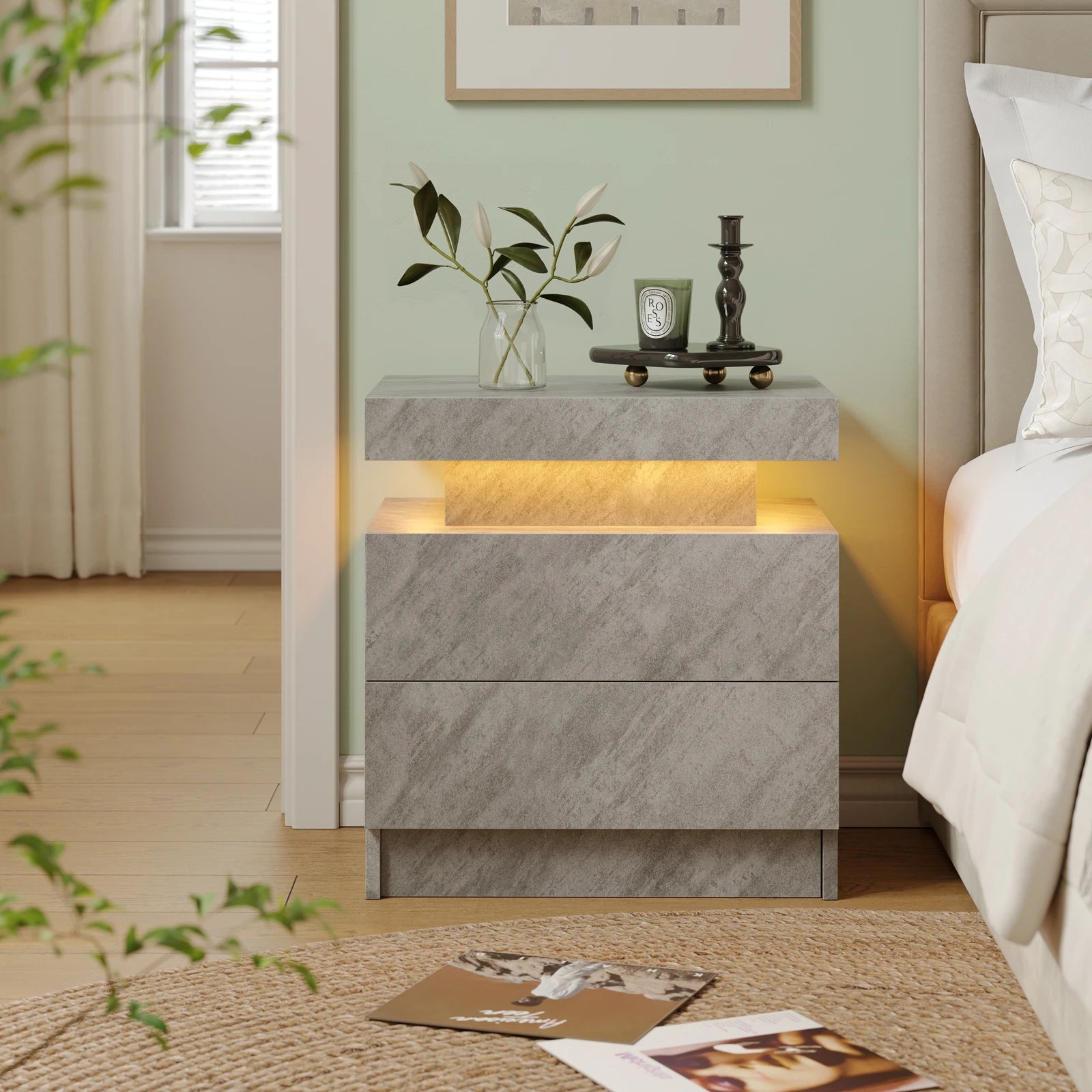 Cubehom LED Nightstands with 2 Drawers, End Table with RGB LED Lights for Bedroom Living Room