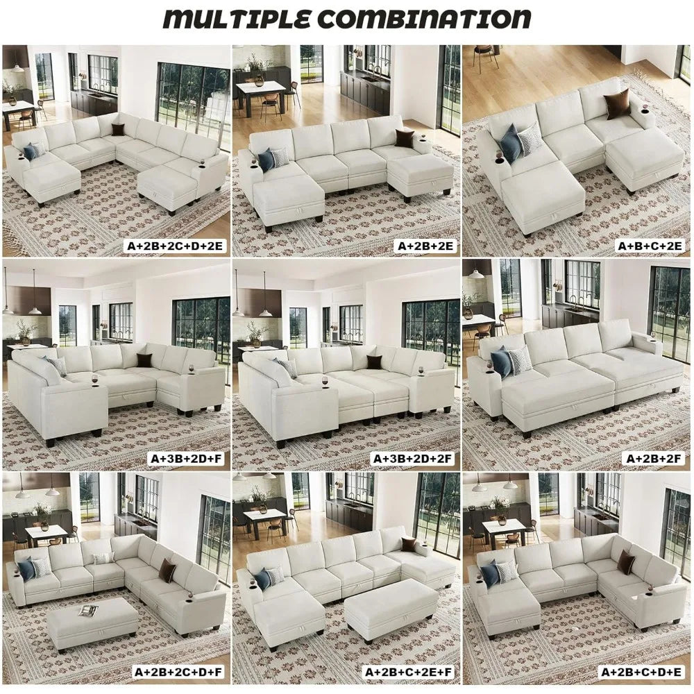 Modular Sectional Sofa Couch with Storage U Shape Convertible Corner Couches for Living Room White Couch