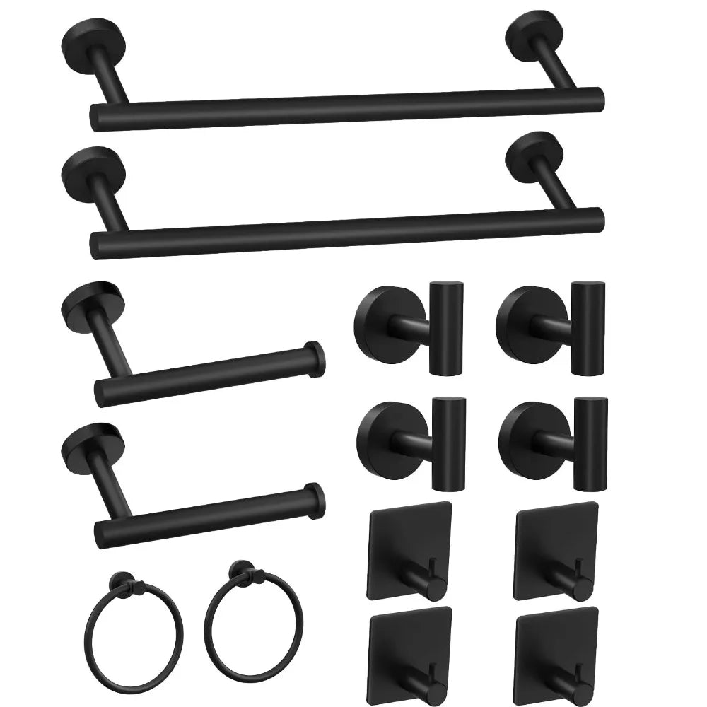 14 PCS Black Bathroom Accessories Set Bath Towel Bar Set Towel Rack Wall Mounted