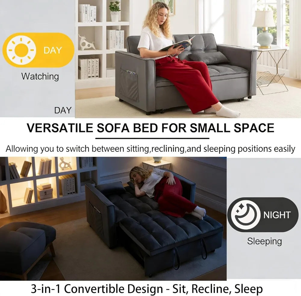 70" Velvet Sleeper Sofa Bed with Adjustable Back & Storage