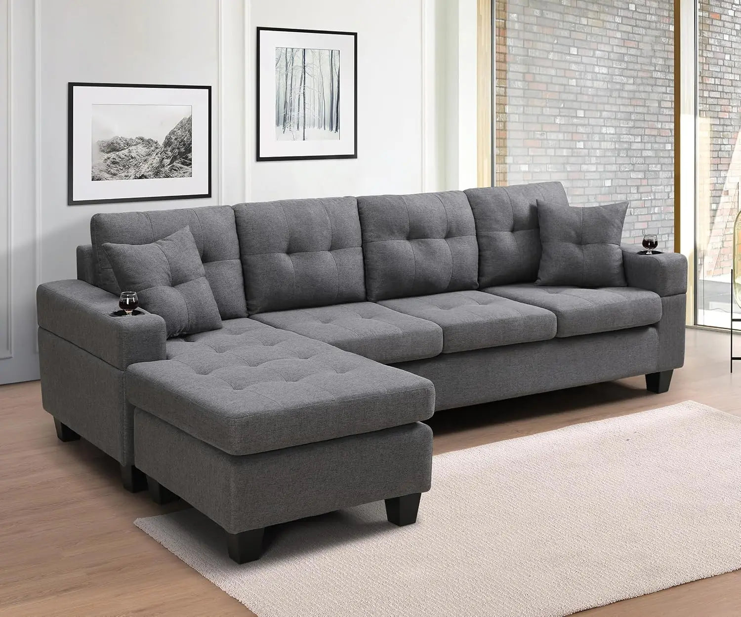 Sectional Sofa Couch,  Reversible Chaise Lounge