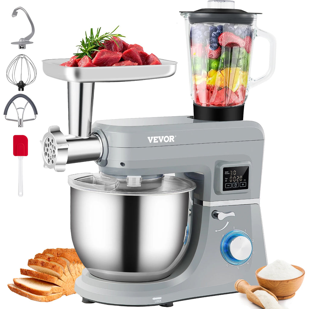 5 IN 1 Multifunctional Electric Stand Mixer with 6 Speeds 7.4 Qt Stainless Bowl