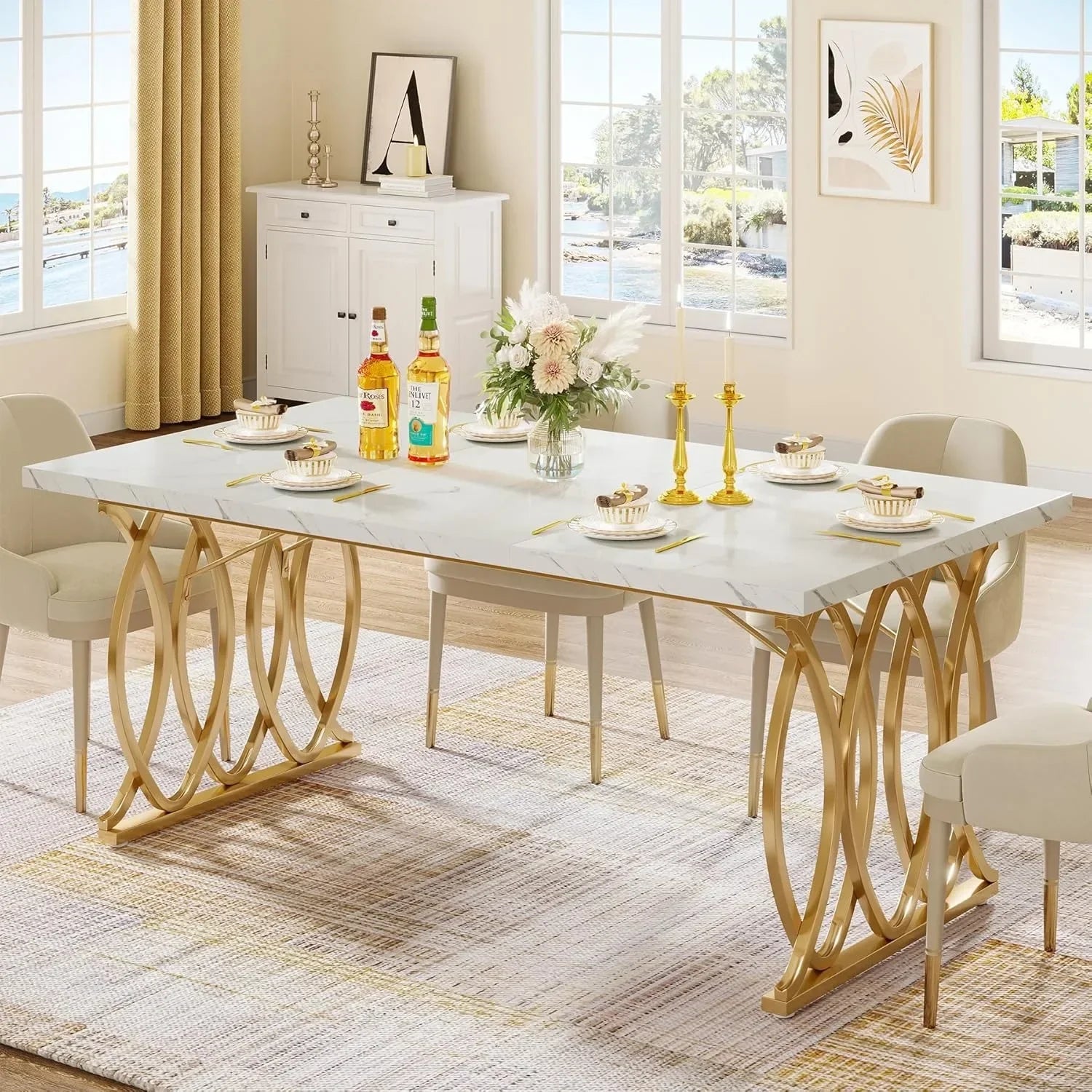 Modern Dining Table, 63"  Rectangular Dinner Table Kitchen & Dining Room Furniture
