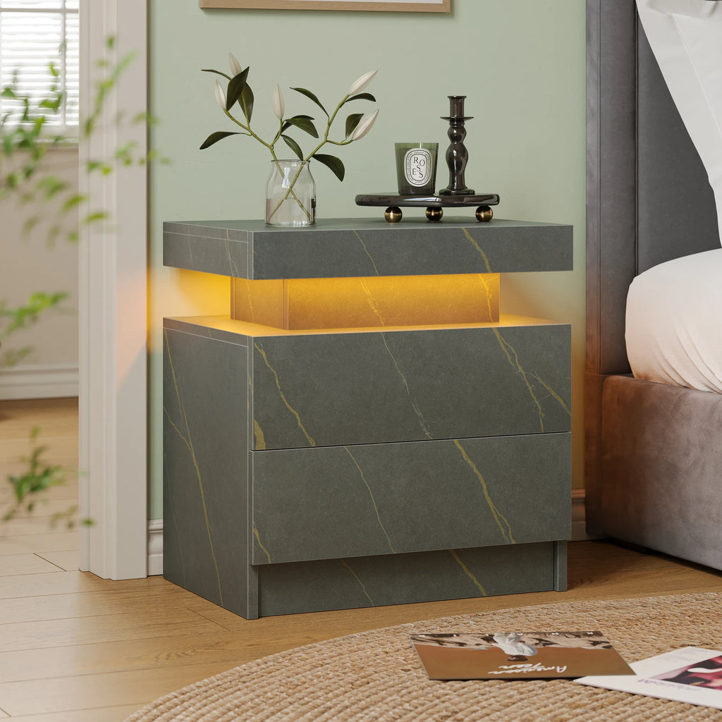 Cubehom LED Nightstands with 2 Drawers, End Table with RGB LED Lights for Bedroom Living Room