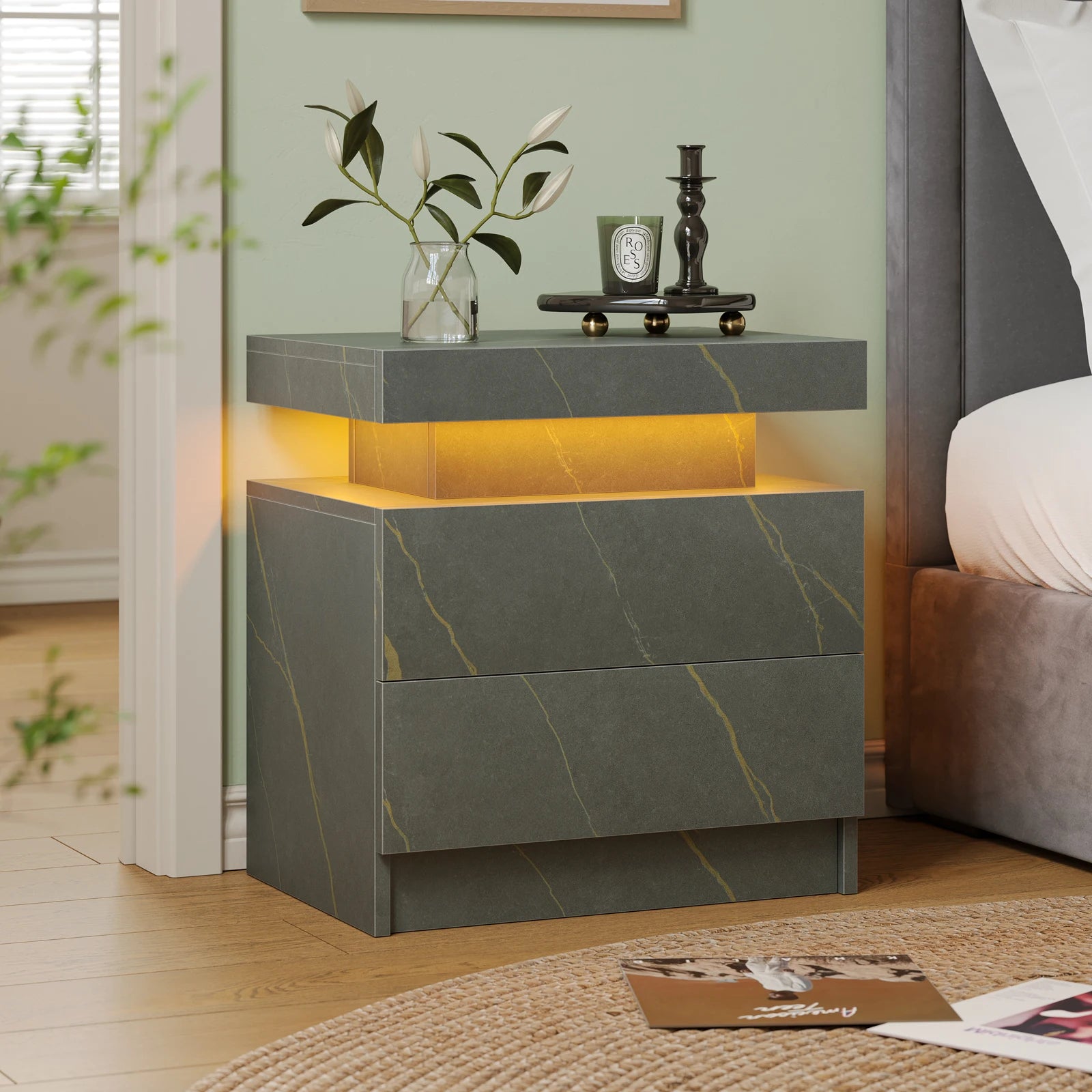 Cubehom LED Nightstands with 2 Drawers, End Table with RGB LED Lights for Bedroom Living Room