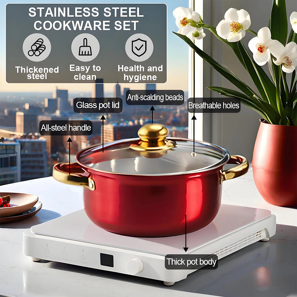 Red Stainless Steel, Non-Stick Kitchen Cookware