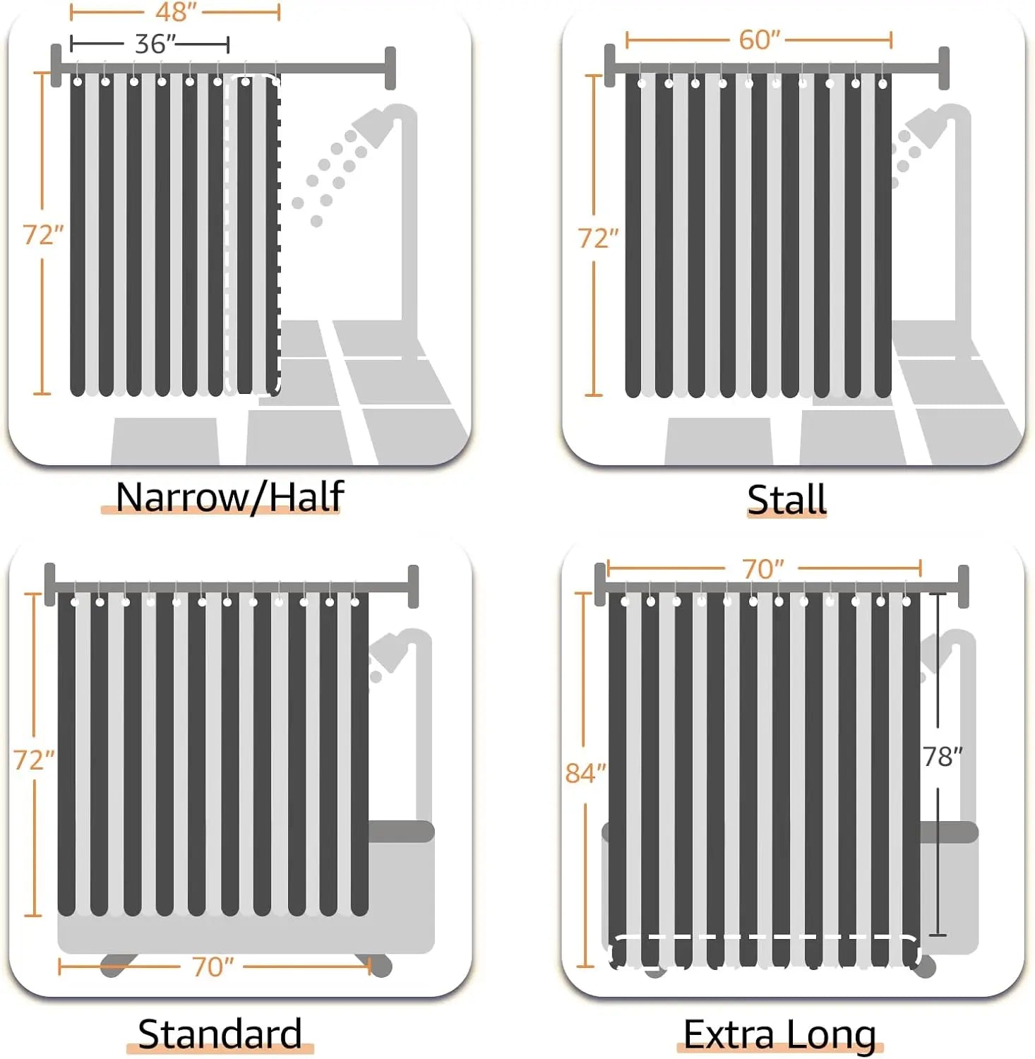 Hookless Shower Curtain Black White Striped Waterproof Fabric Bathroom Hotel Spa Modern Elegant No Hook 70x72 Inches