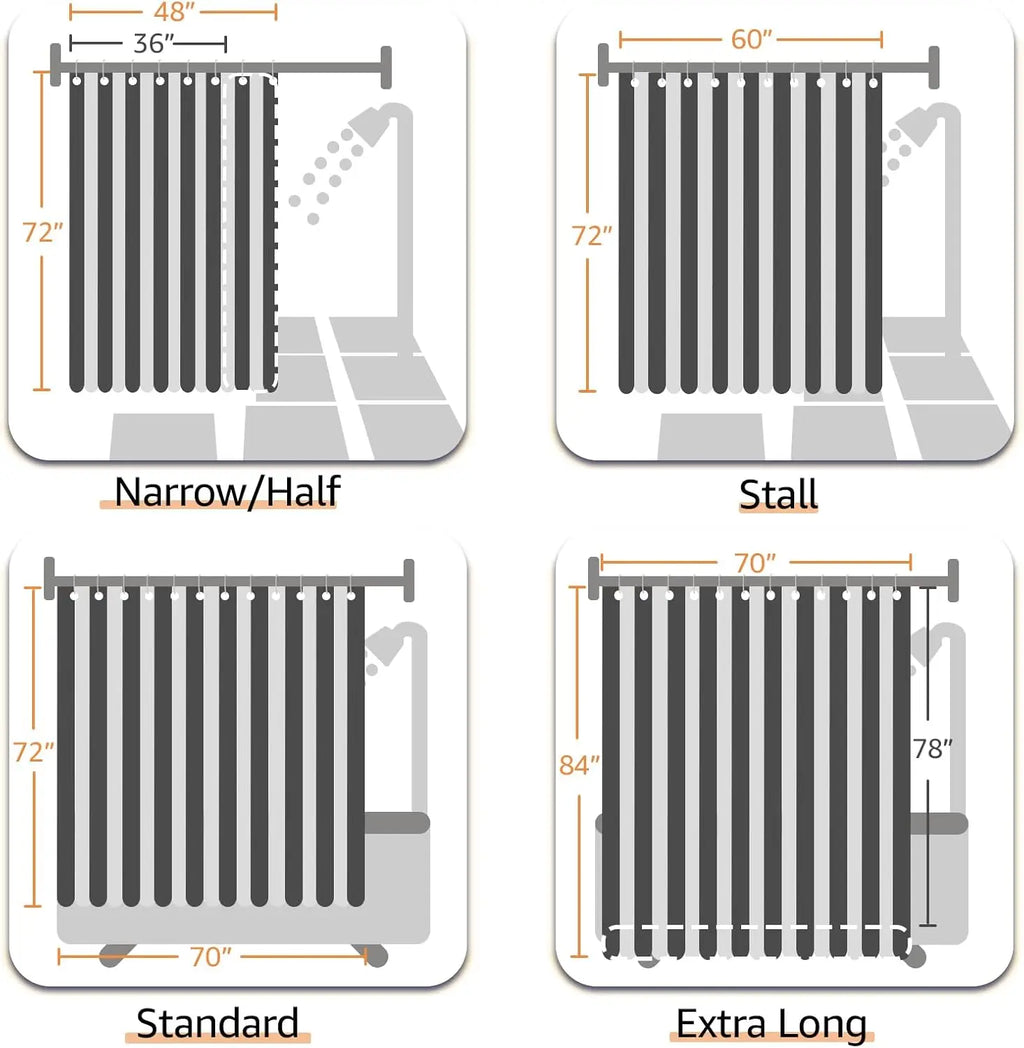 Hookless Shower Curtain Black White Striped Waterproof Fabric Bathroom Hotel Spa Modern Elegant No Hook 70x72 Inches