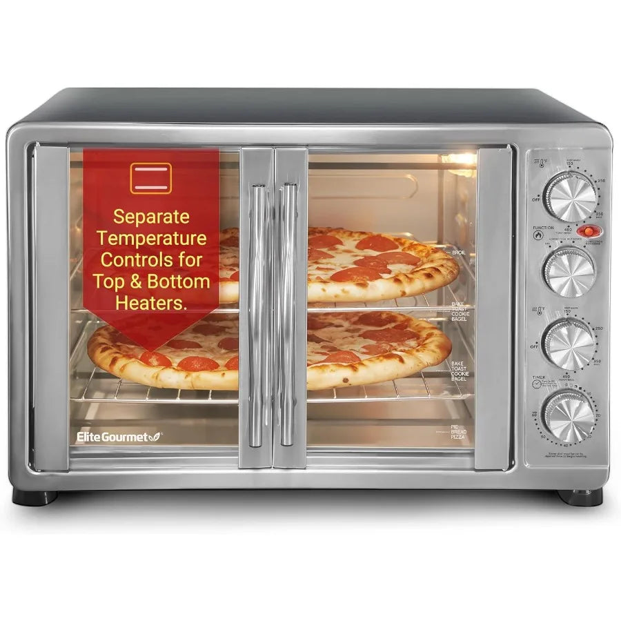 French Door Convection Oven 4-Control Knobs Bake Broil Toast Rotisserie Keep Warm
