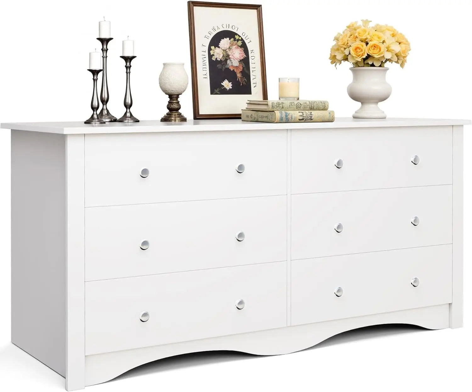 JUMMICO Dresser for Bedroom, 6 Wood Dresser Drawers, Wide Chest of Drawers, Storage Tower Unit Modern Design Bedroom Living Room