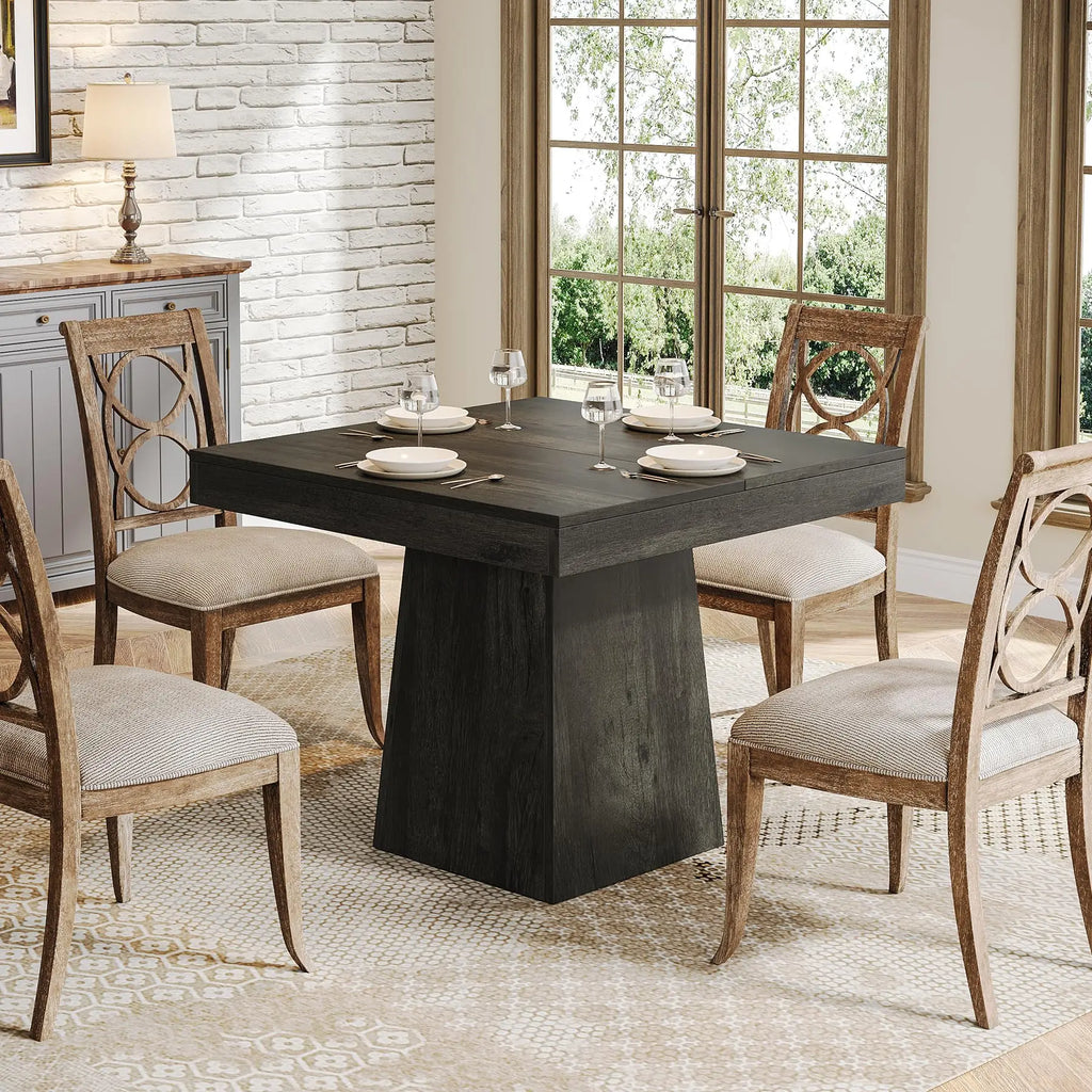 Square Dining Table with Sturdy Pedestal Base, Farmhouse Dining Room