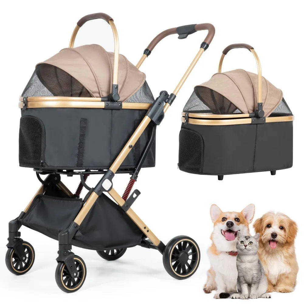 Folding Dog Stroller for Small/Medium Pet, Foldable Pet Travel Carrier for Small/Medium Dog Cat